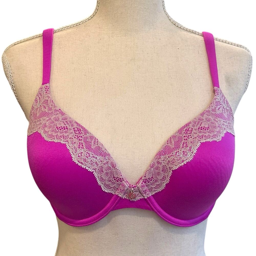VICTORIA'S SECRET Pink Lined Perfect Coverage Bra Solid Lace Womens 32D